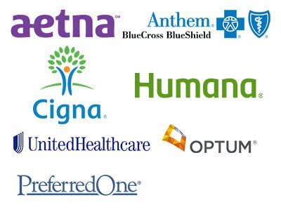 aetna, anthem bluecross blueshield, cigna, humana, unitedhealthcare, optum, preferredone logos