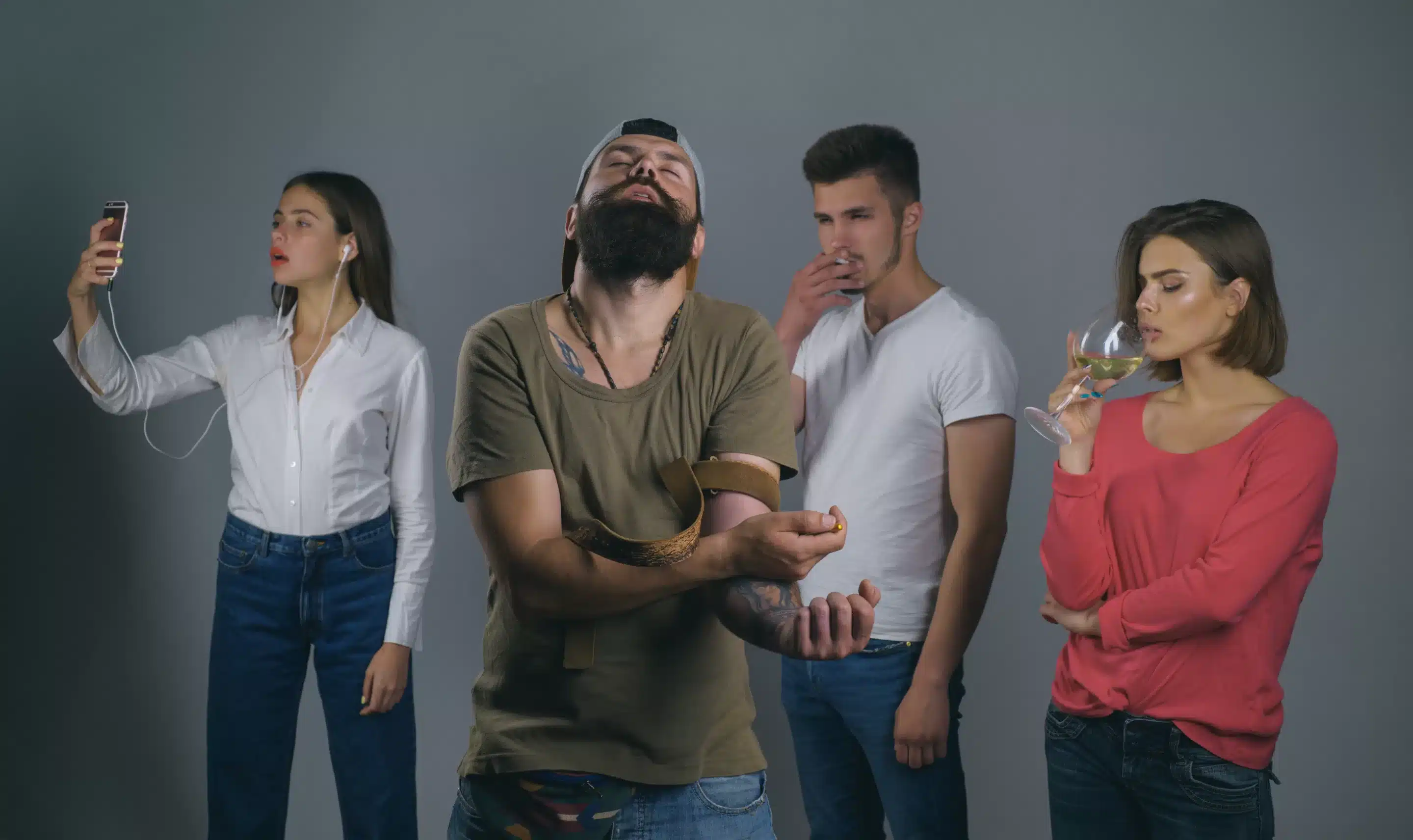 Bad habits or addiction. People suffering from alcohol and cocaine or tobacco addiction to behavior