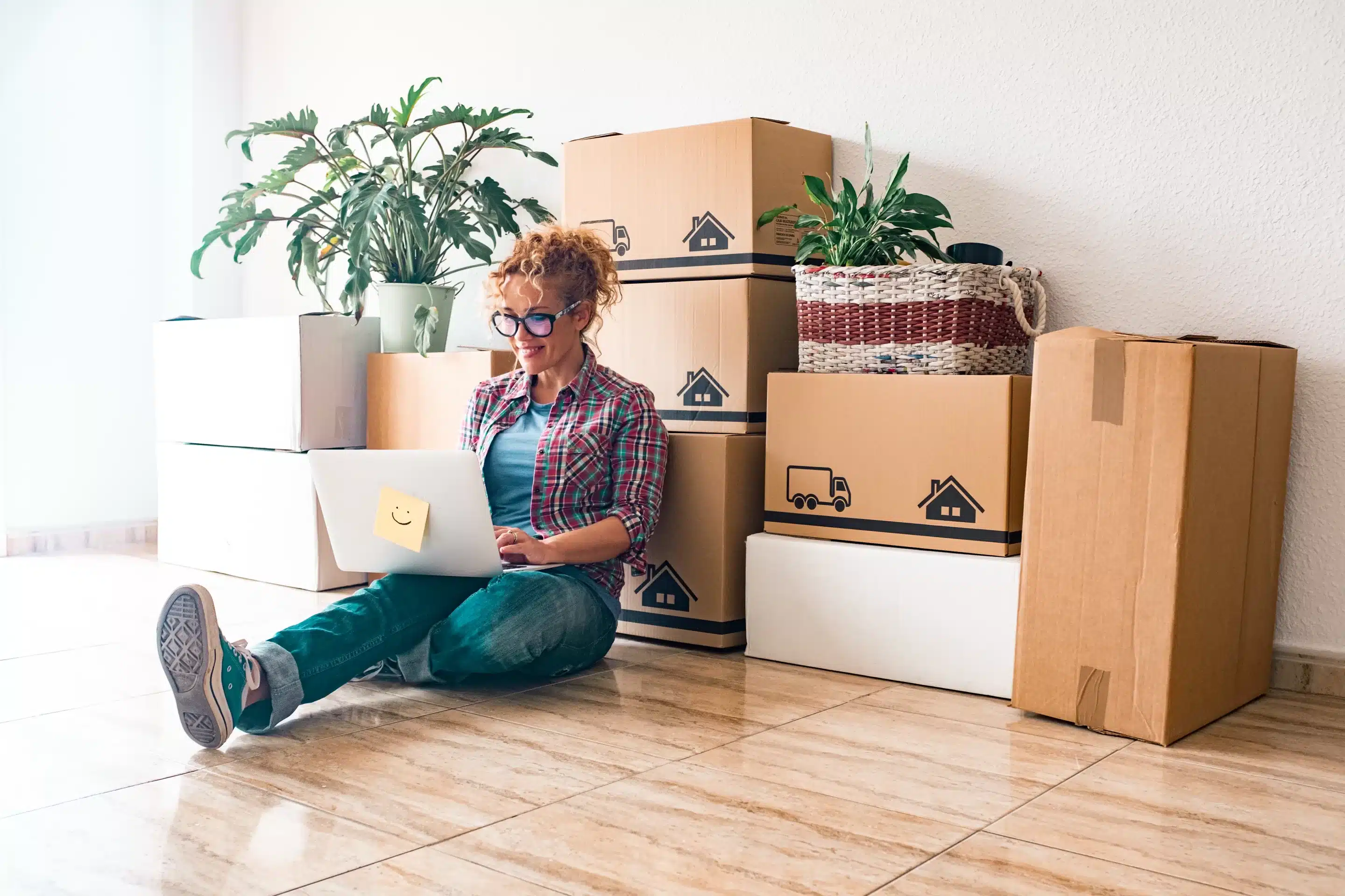 One young woman and happy people after buy a new house or apartment