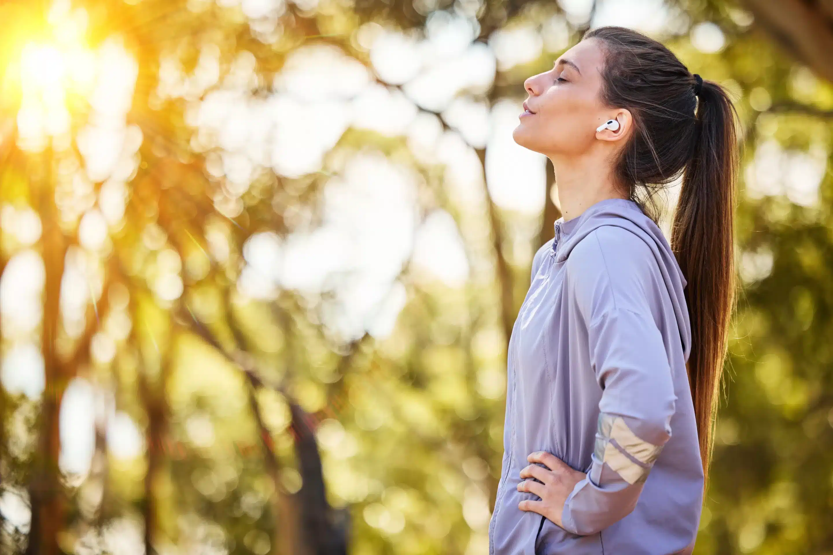 Those who exercise regularly have better mental health a woman with her eyes closed and her eyes closed