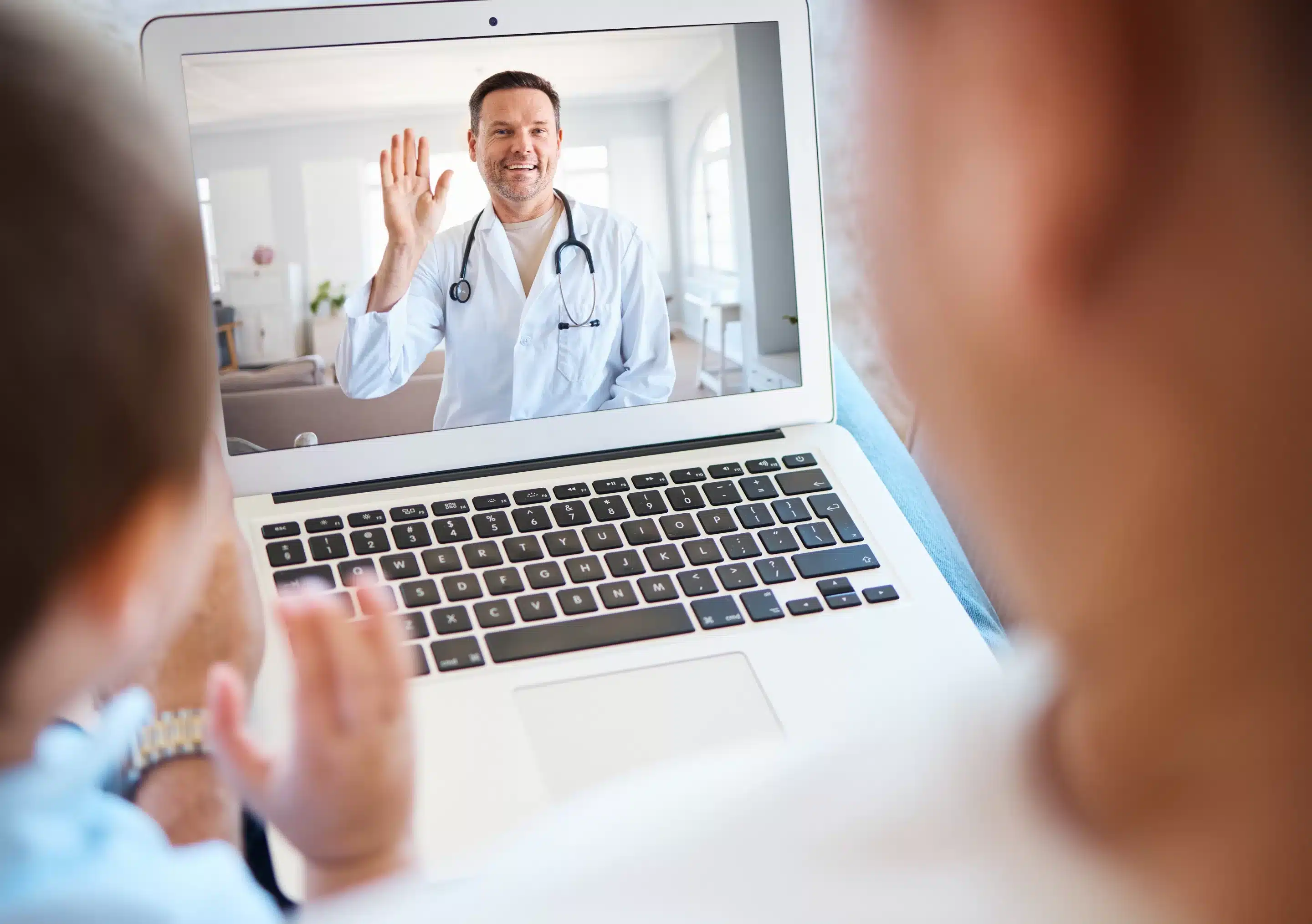 illustration of a doctor speaking to a patient virtually through a computer monitor