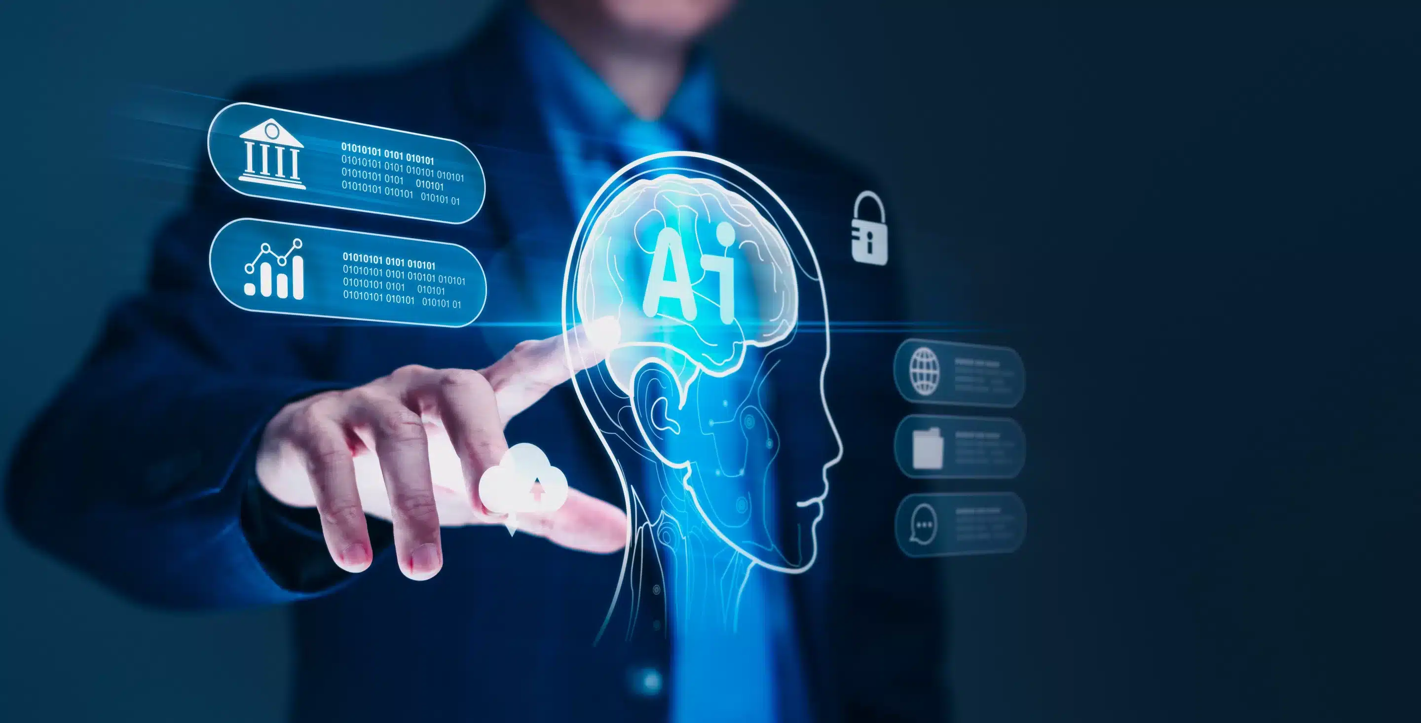 Ai, artificial intelligence, 's impact. A man, with AI virtual screen in his hand
