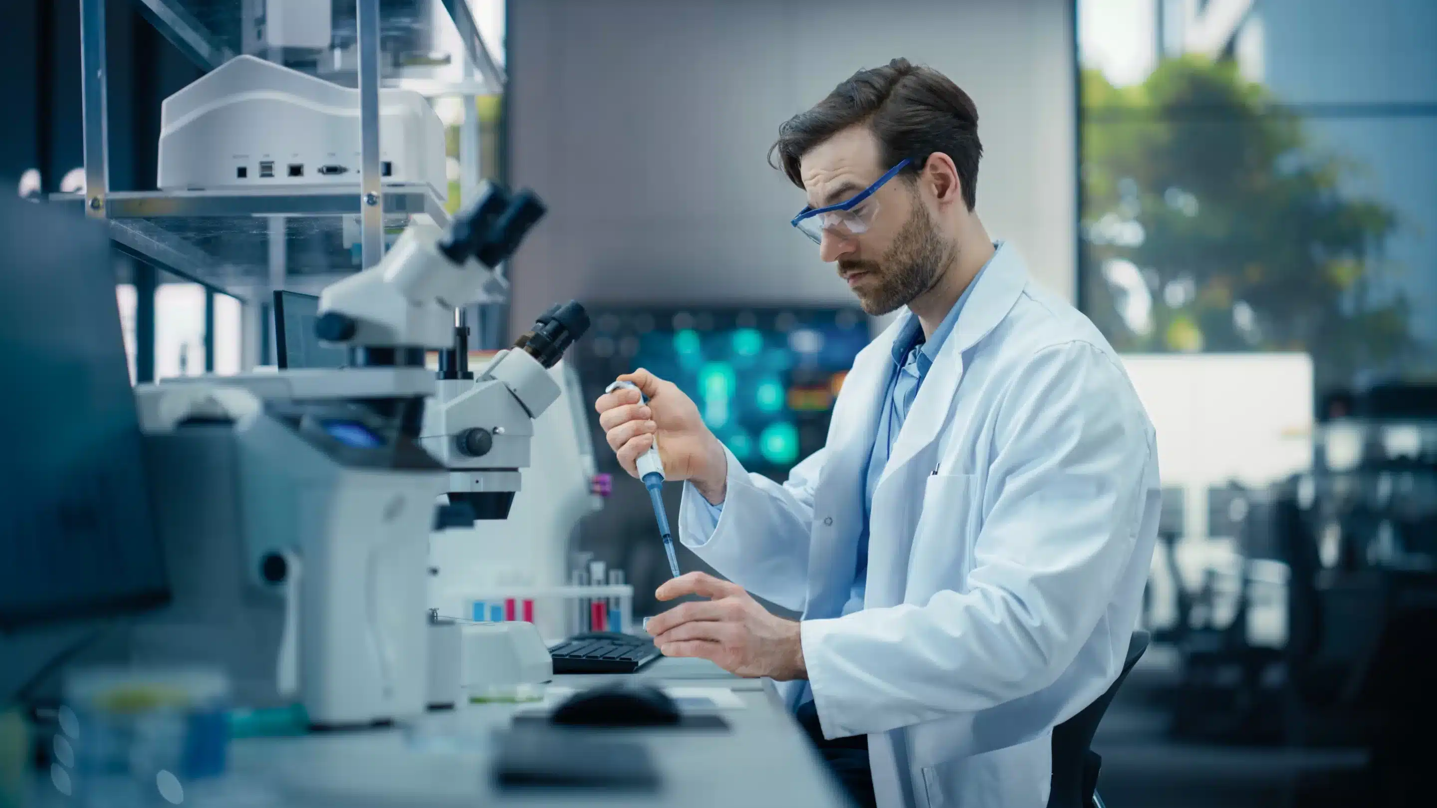 Pharmaceutical Laboratory: Young Male Scientist Working with Samples,