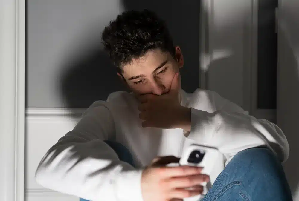a boy watching a video on his cellphone