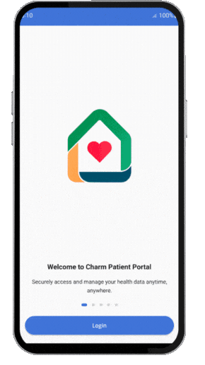 Smartphone displaying Charm-app mental health interface with calming design